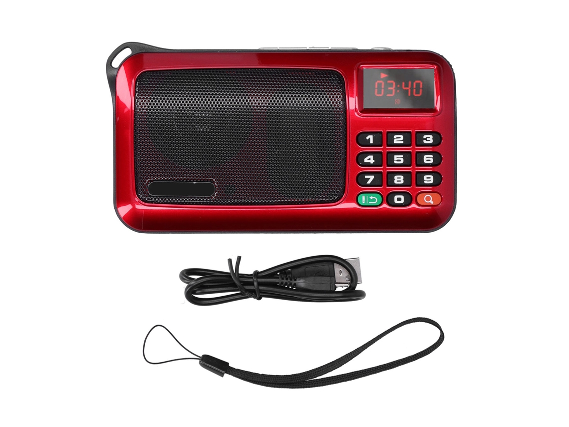 Rádio Portátil Mali com Alto-falante MP3, Tela LED e Lanterna Vermelha