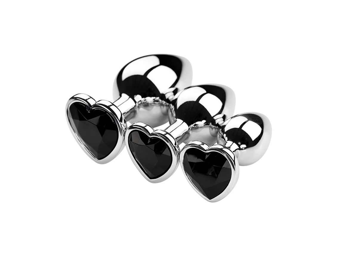 Juego de 3 tapones anales de metal negro, unisex, juguetes para la masturbación MDUG