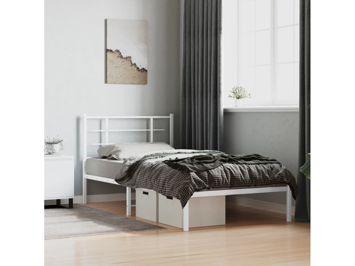 Estructura Cama Sin Colchón Con Cabecero Metal Blanco 107x203cm