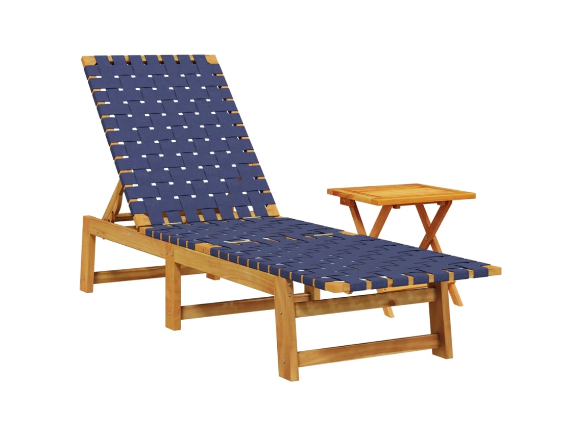 Maison Exclusive - Chaise longue con mesa de madera maciza de acacia y ribete azul oscuro