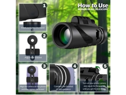Telescopio monocular portátil con adaptador para smartphone, trípode monocular para observación de aves, caza, senderismo y acampada. Yizhood