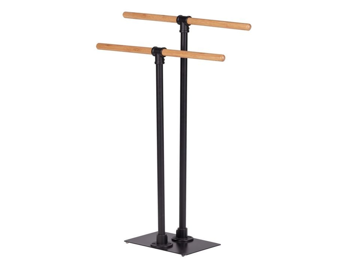 Wenko - Toallero Forli en acero y bambú - Altura 77,50 cm - Negro