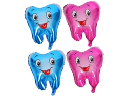 Juego De 4 Globos De Aluminio Para La Dentición Del Bebé, Azul Y Rosa.