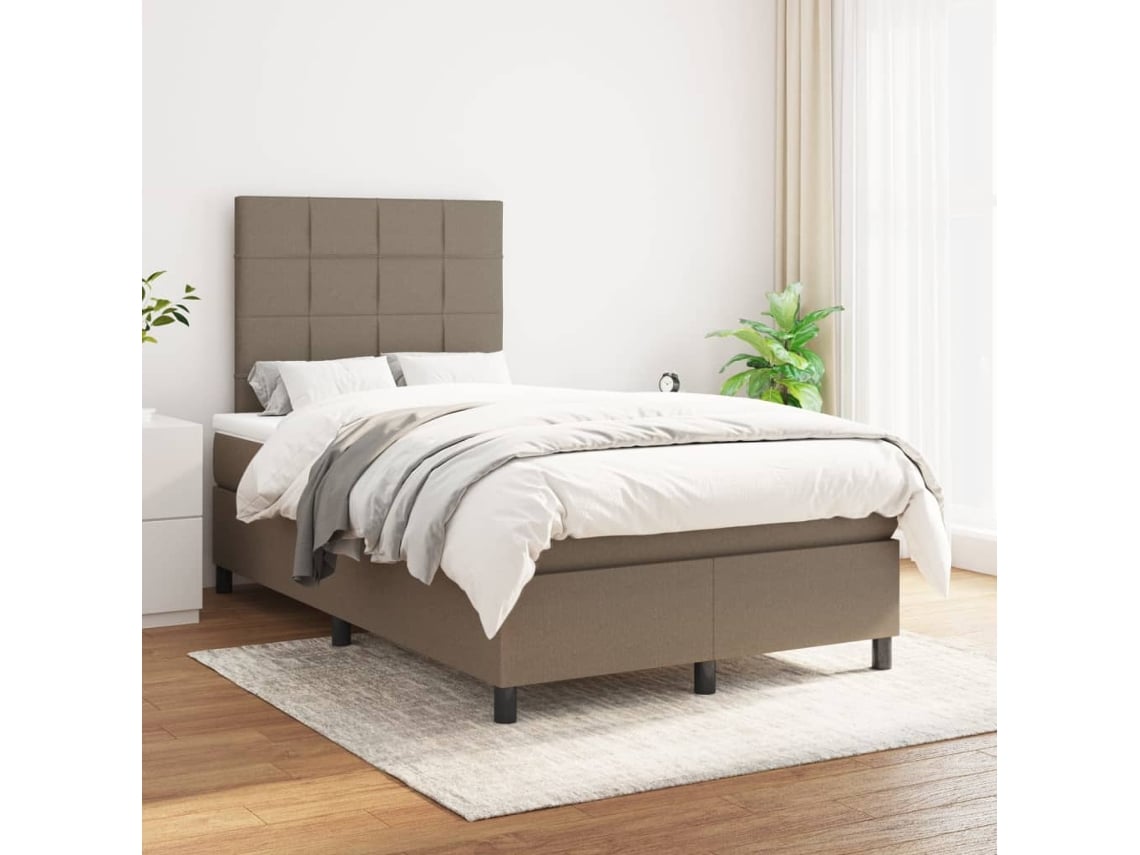 Cama Box Spring Con Colchón Tela Gris Taupe 120x200 Cm