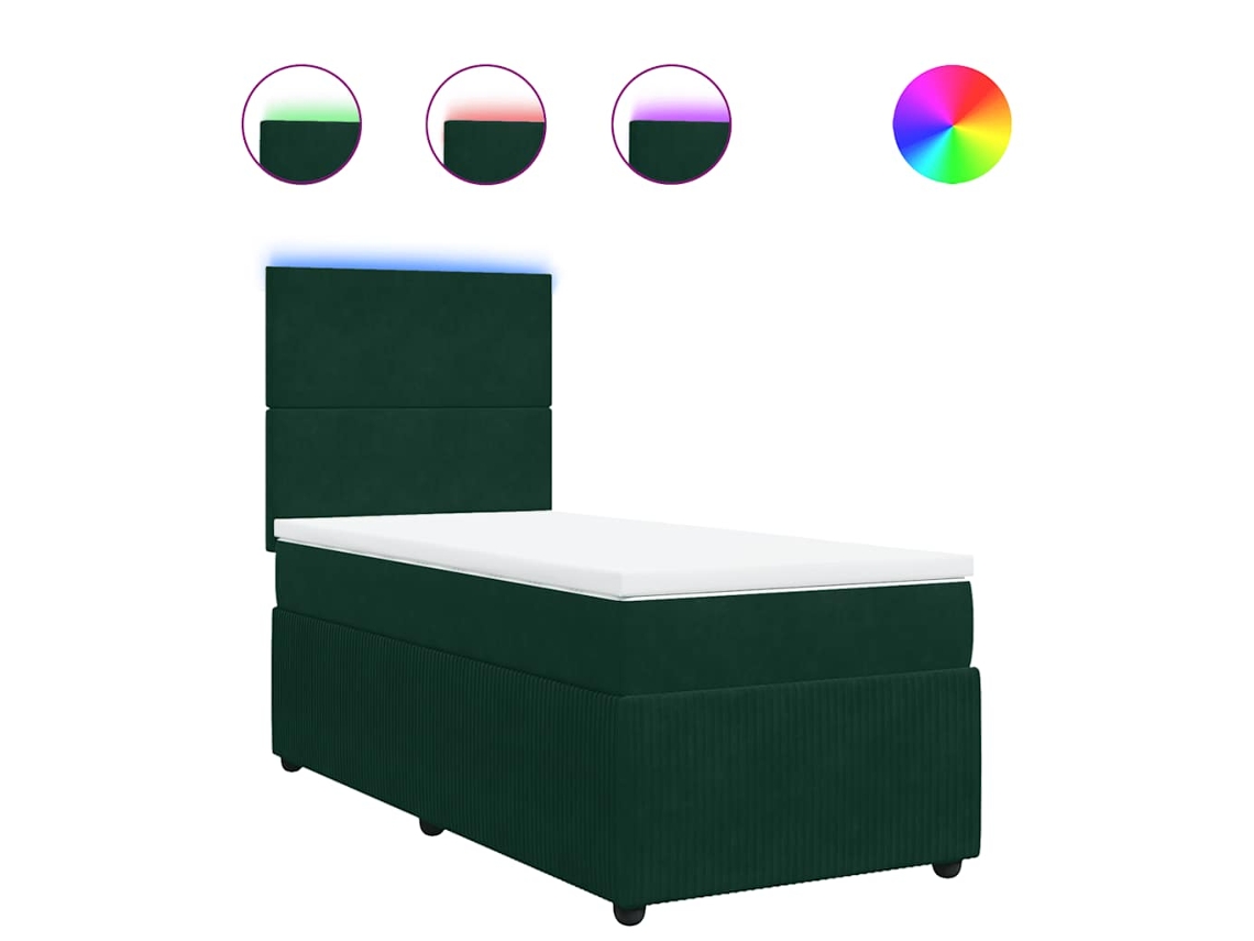 Maison Exclusive - Cama Box Spring Con Colchón Terciopelo Verde Oscuro 90x200 Cm