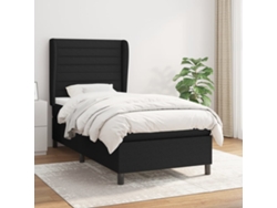 Cama Box Spring Con Colchón Tela Negro 100x200 Cm