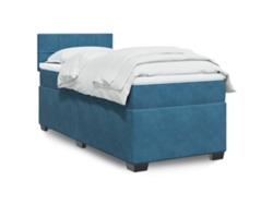 Cama Box Spring Con Colchón Terciopelo Azul Oscuro 90x200 Cm