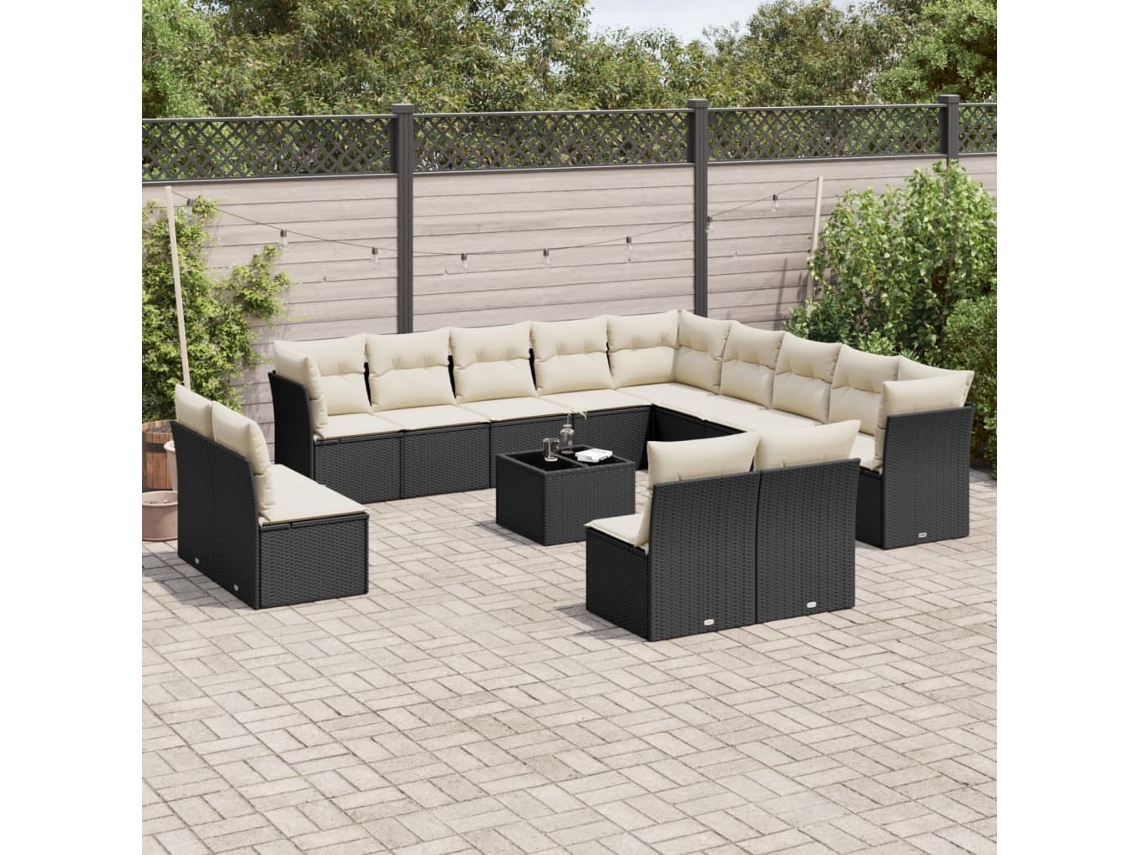 Conjunto de sofá de jardín de 14 piezas con cojines, ratán negro, Dkd Home Decor