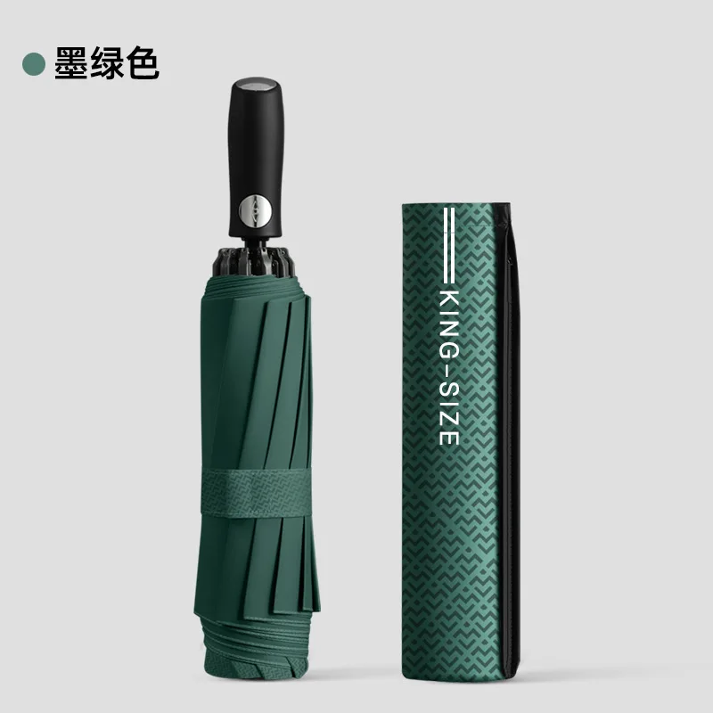 Paraguas Reversible Automático A Prueba De Viento (verde Oscuro 10k), Paraguas De Negocios Plegable Triple Con Estampado Y Doble Grosor.