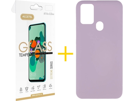 Funda y Protector de Vidrio Samsung Galaxy A21s ACCETEL Silicona Líquida Morado