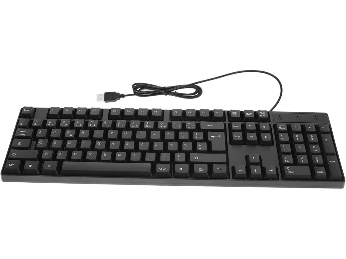 Teclado USB con cable para uso profesional y de oficina. Diseño duradero y compatible con PC y portátiles. Jortmrd (Plug and Play).
