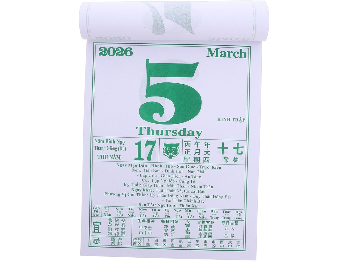 Calendario De Pared 2026, 16 Hojas, Papel Grueso, Lunar Anual Tradicional