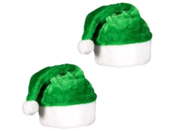 (paquete De 2) Gorro De Papá Noel De Peluche Verde Con Pompones Para Las Fiestas Navideñas
