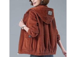 Corta Mujer Jacket Spring Autumn Korean Suelta Solida With Capucha Cremallera Casual Marrón Xl