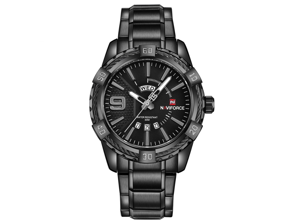 Reloj Naviforce Hombre Acero Resistente Al Agua Calendario Cuarzo Negro