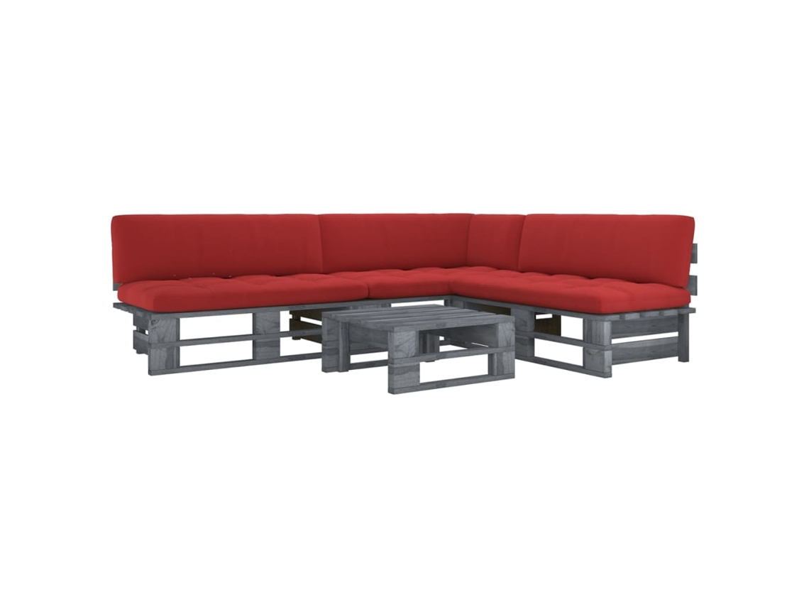 Conjunto de salón de palés de 4 piezas DKD Home Decor con cojines de pino impregnado en gris