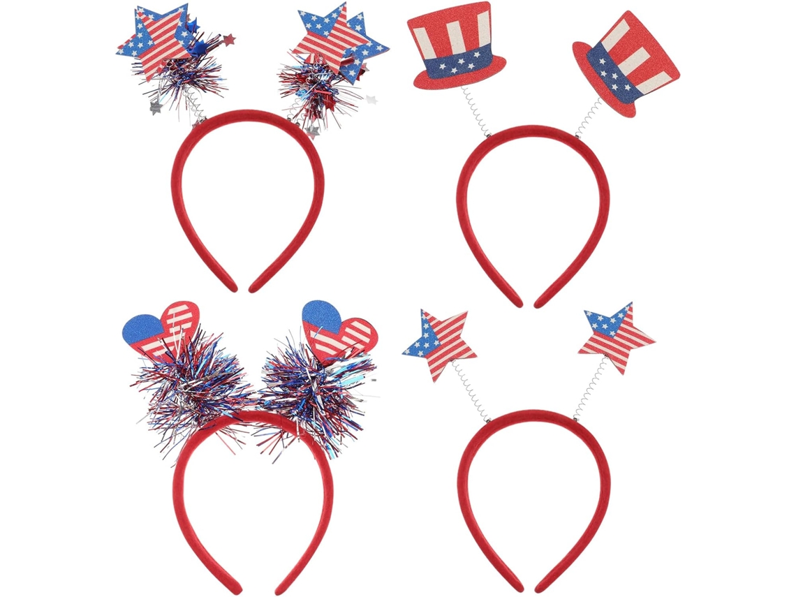 Decoração Para Festa Do Dia Da Independência Dos Eua - De 4 Peças: Mini Chapéu E Tiara Com A Bandeira Americana.