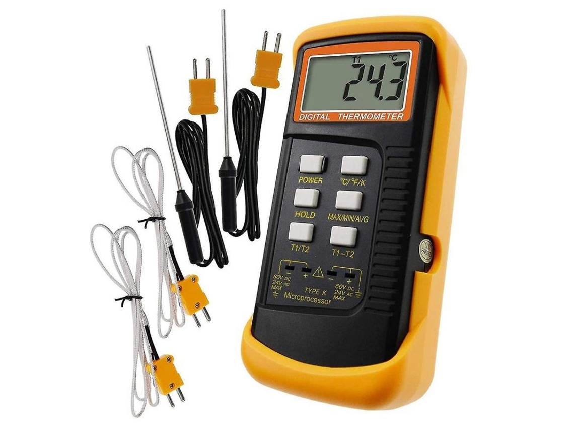 Termómetro Tipo K Con Sensor Termopar 1300°c 4 Termopares Pantalla Diferencial Móvil Portátil