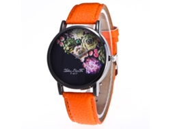 Reloj Casual De Moda Zhoulianfa Unisex Cuarzo Con Correa De Cuero Naranja