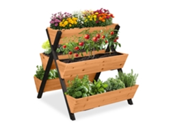 Relaxdays Huerto Urbano Elevado, Madera, 82x75x90 Cm, Jardinera Vertical 5 Maceteros, Cama Jardín, Balcón, Naranja/negro
