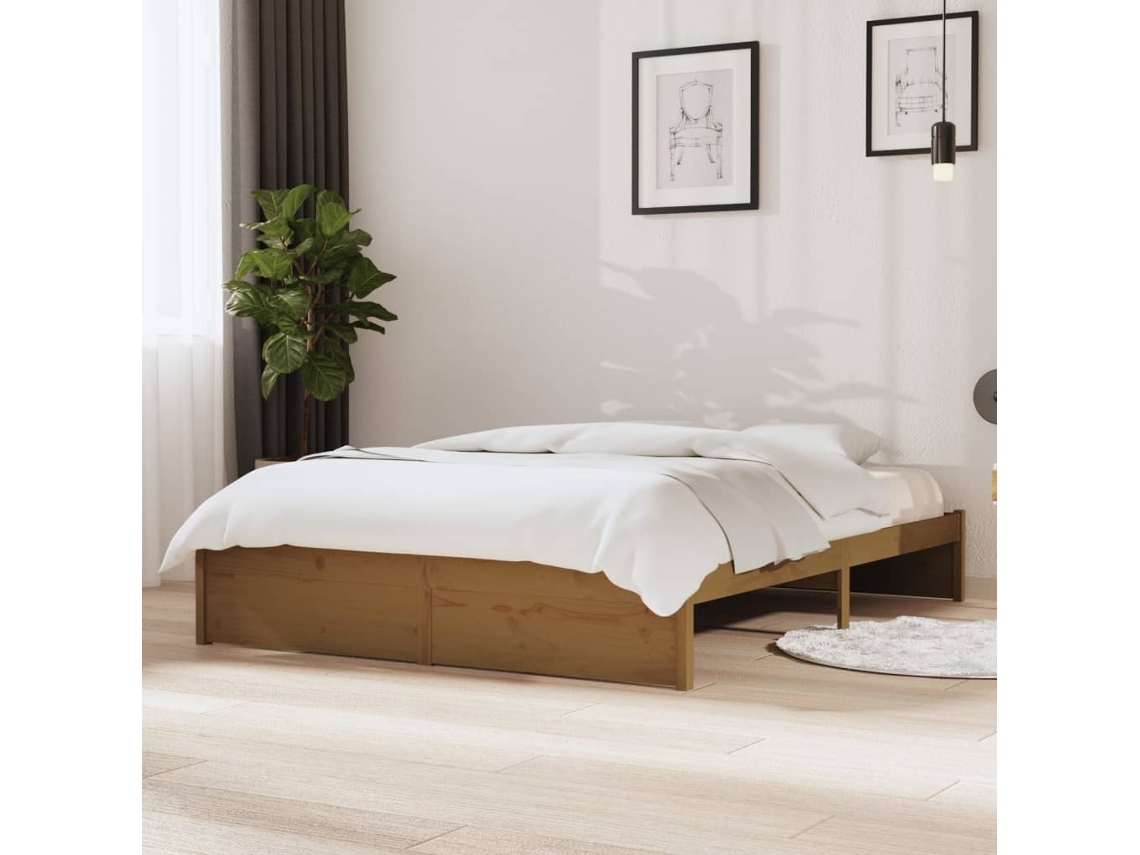 Estructura Cama Sin Colchón Madera Maciza Marrón Miel 140x190cm