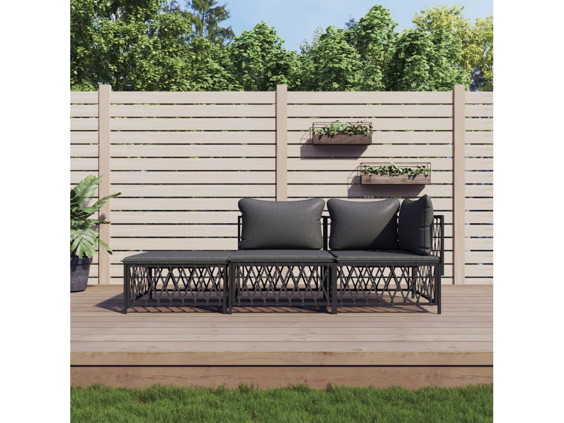 Conjunto de jardín de 3 piezas con cojines en acero antracita, Dkd Home Decor
