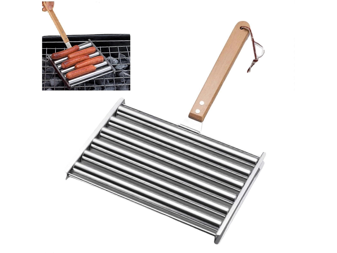 Escurridor Para Salchichas Y Perros Calientes, En Acero Inoxidable, Con Asas De Madera Removibles. Rosewell (grande)