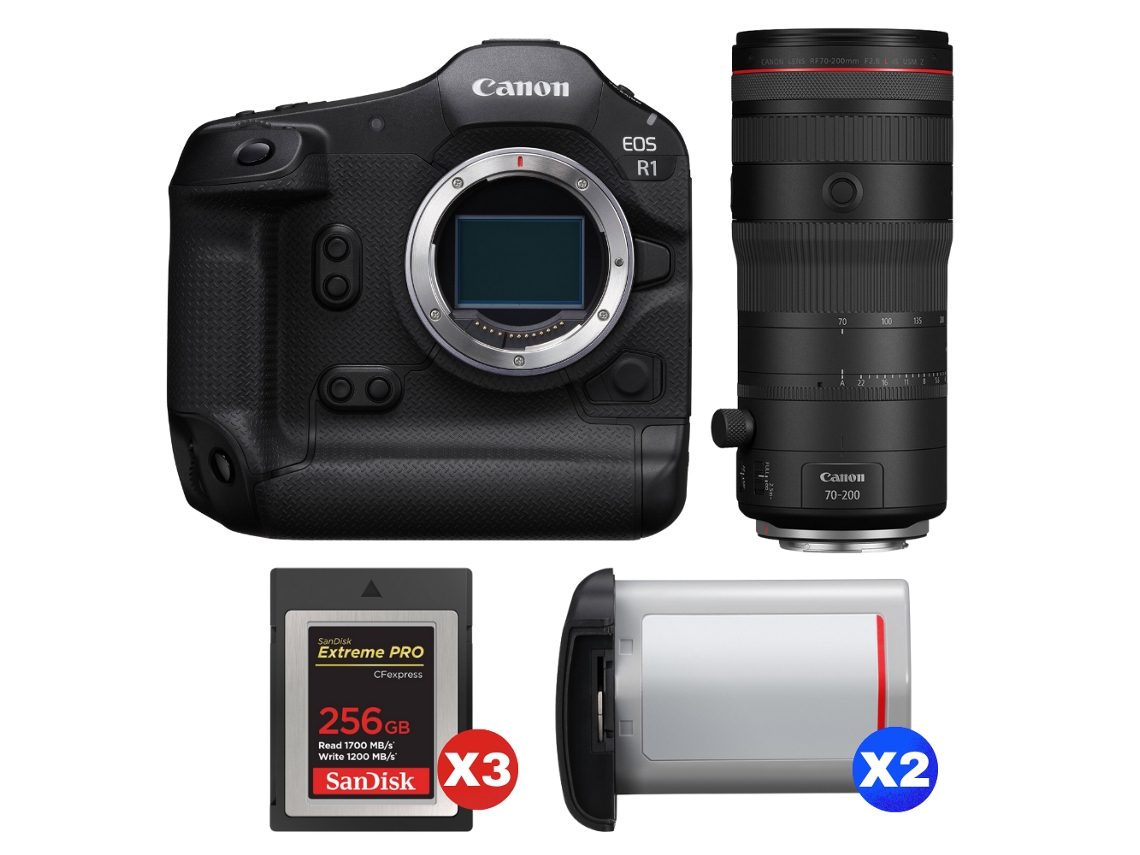 Canon Eos R1 + Rf 70-200mm F/2.8 L Is Usm Z Negro + 3 Sandisk 256gb Extreme Pro Cfexpress Type B + 2 Canon Lp-e19 + Ebook Pricedirect