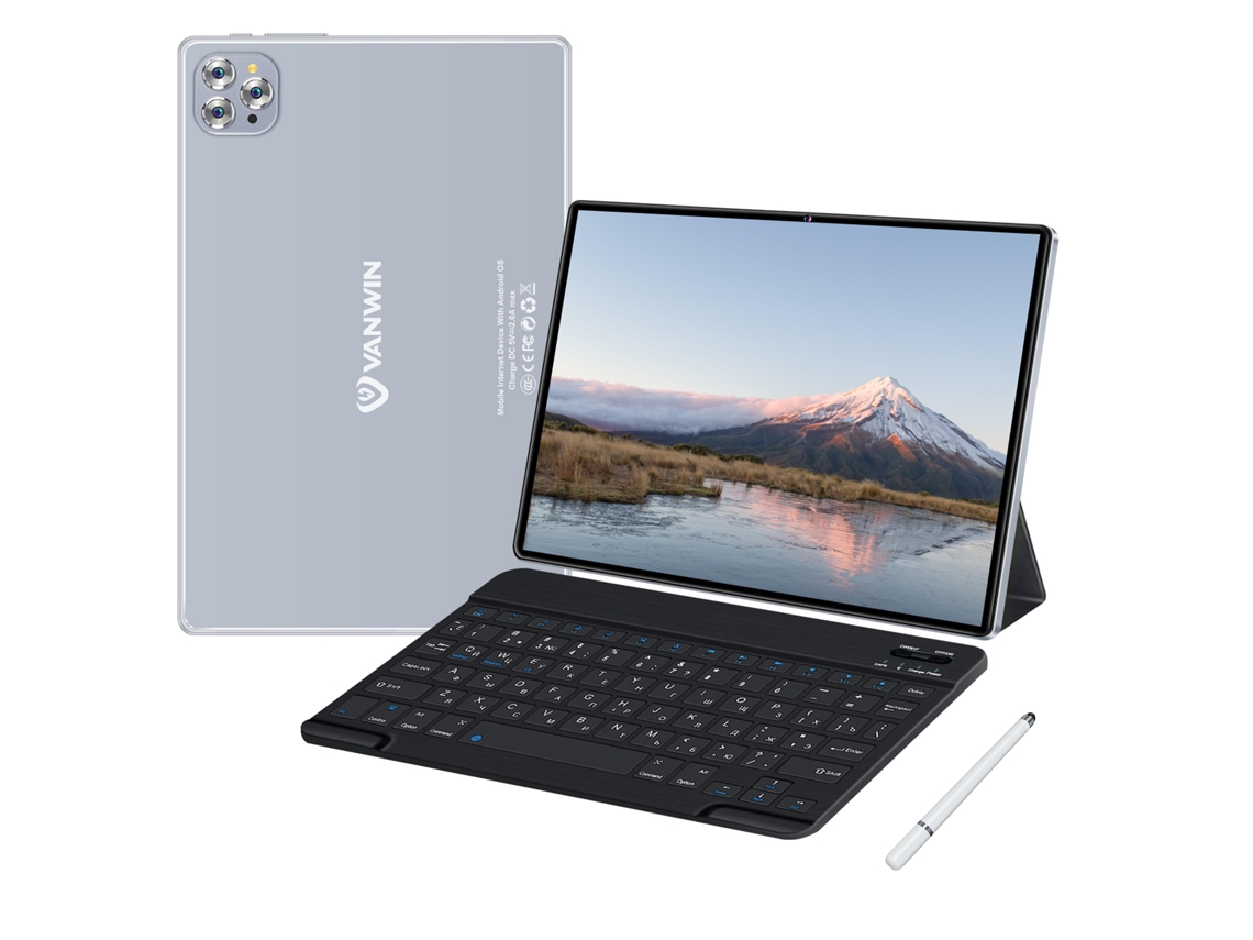 Tablet VANWIN V62 Teclado Bluetooth Funda de Cuero Auriculares Stylus Pen 10.1'' 64Gb 4Gb Ram Wi-Fi-Gps-4G Gris