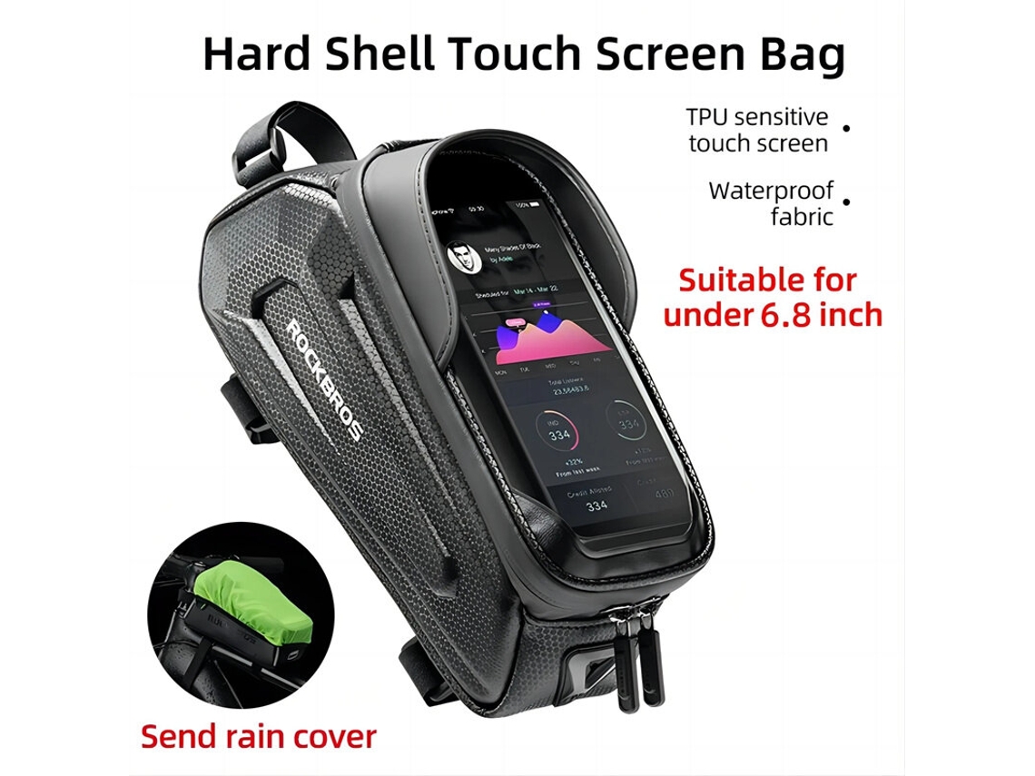 Rockbros Bolsa Bicicleta 17l Suporte Celular Quadro Dianteiro À Prova D'água Tela Sensível Toque Até 6.8''