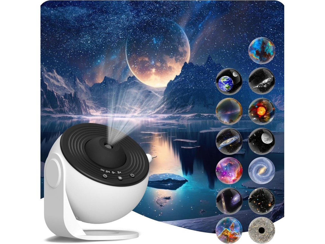 Projetor de Galáxia com 13 Discos Planetários, Rotação 180°, Luz Noturna de Estrelas para Quarto Infantil. Preto e Branco CZHHMART