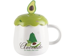 Caneca de cerâmica 2026 com tampa e colher, design criativo de abacate, ideal para café, chá e latte. Pode ser usada no micro-ondas e na lava-louças. Capacidade: 266 ml.