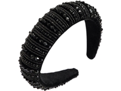Tiara Ciieeo Com Strass De Cristal Preto, Tiara Larga Em Flanela Leve E Durável.