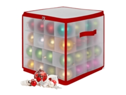 Caja De Almacenamiento Para Bolas De Navidad Relaxdays, 64 Bolas, 36 X 36 X 36 Cm, Plástico, Cartón, Rojo.