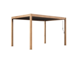 Pérgola Bioclimática Autoportante Manual de Aluminio Efecto Madera y Lamas Grises Oviala 4x3 M
