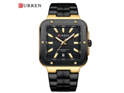 Reloj De Pulsera De Cuarzo Para Hombre (negro Y Dorado) Resistente Al Agua, Con Correa De Acero Inoxidable, Esfera Cuadrada Grande Y Calendario.