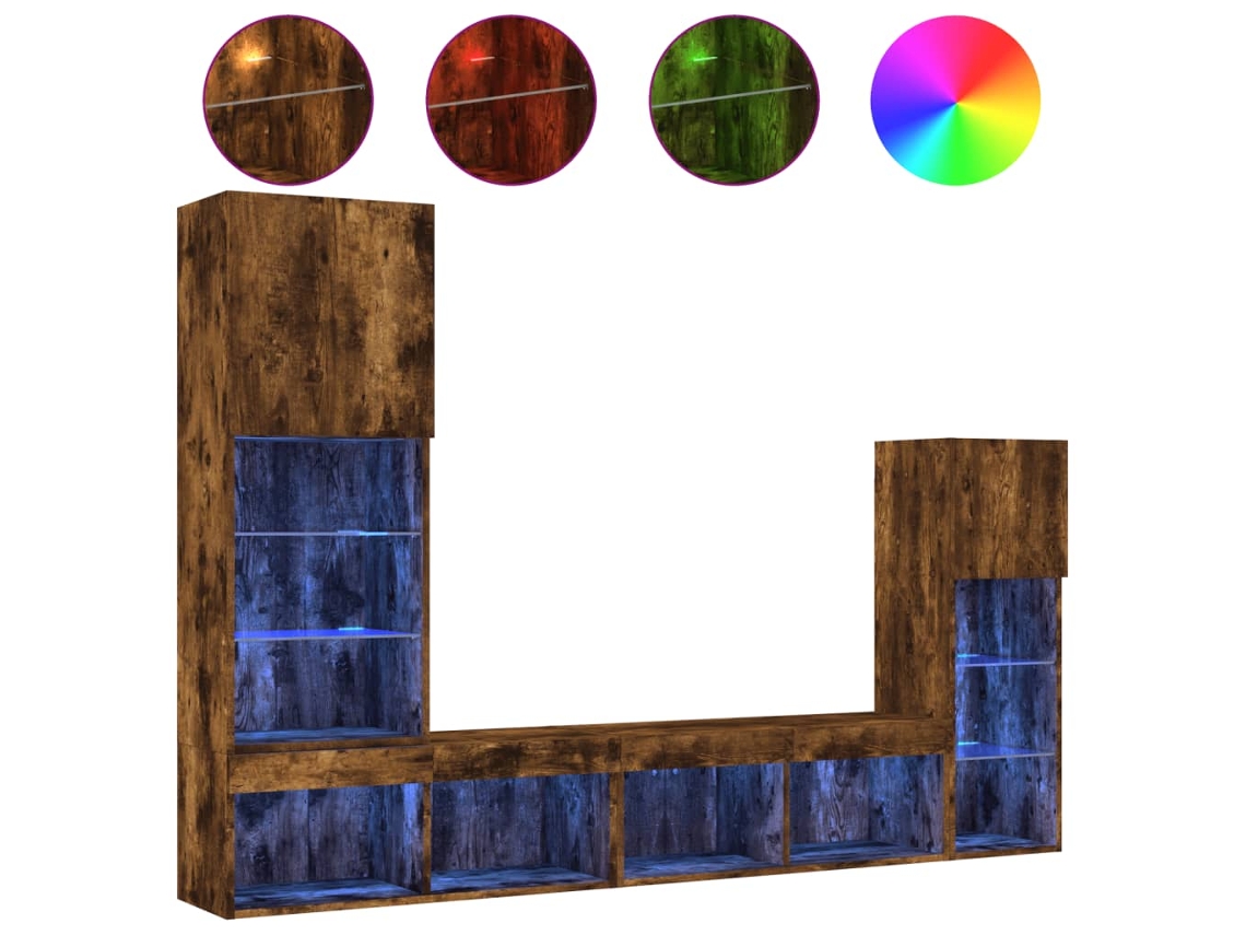 Conjunto 4 Muebles TV pared con LED VIDAXL madera ingeniería roble ahumado (40.5 x 30 x 102 cm)