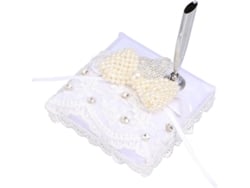 Elegante Portalápices De Boda En Panel Blanco Con Lazo Y Corazón.