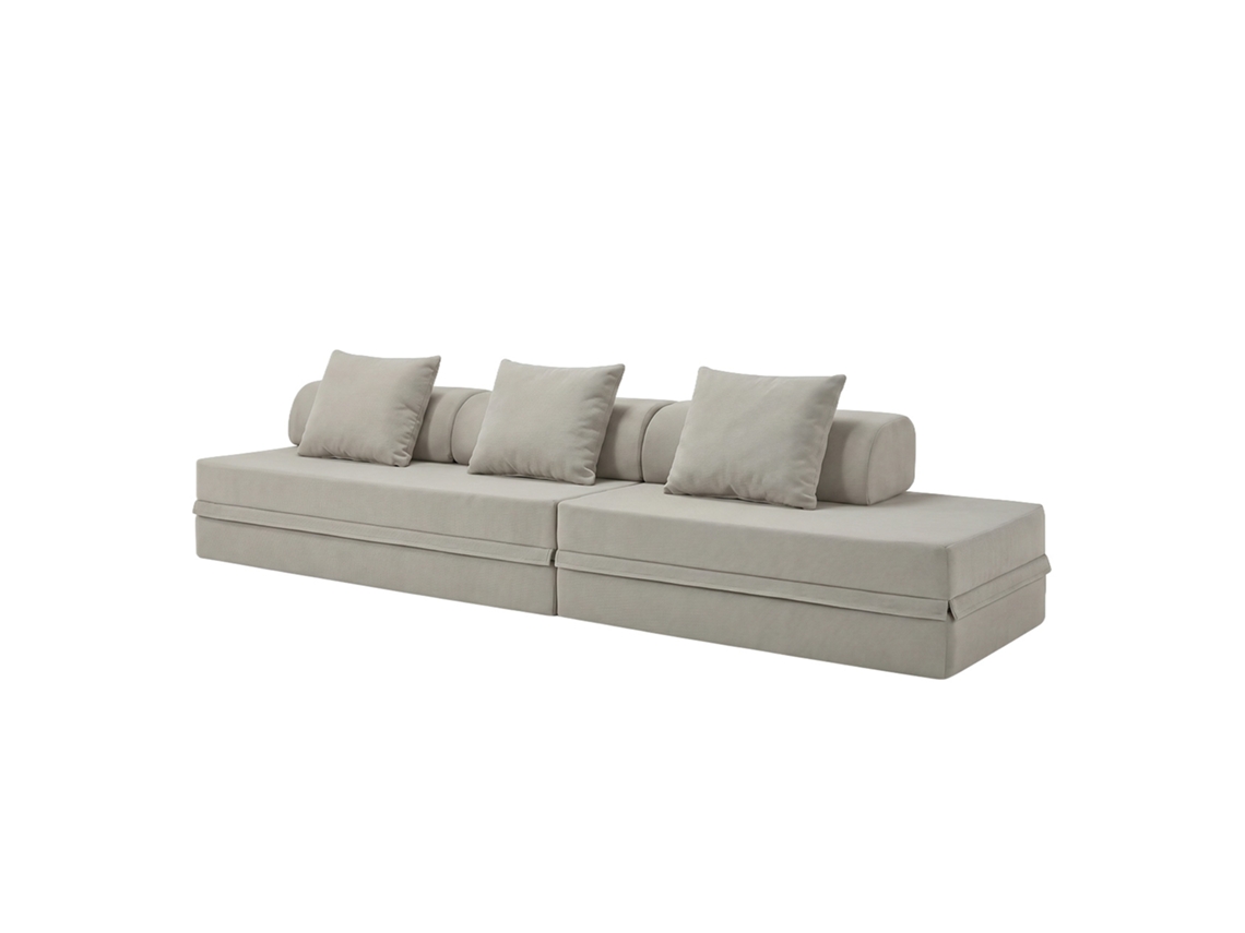 Sofá Modular 3+2 Lugares Convertible Liso Cinza Gelo