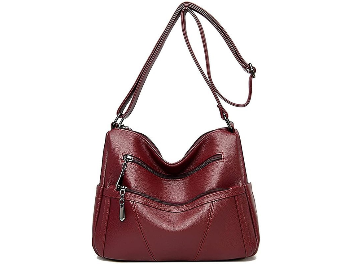 Bolsa de ombro feminina Fasst em couro sintético macio com vários compartimentos e alça ajustável.
