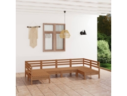 Conjunto de salón de jardín de 6 piezas de pino macizo marrón miel DKD Home Decor