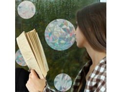 Pegatinas para ventanas DIY con película arcoíris y efecto atrapasol.
