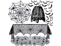 2026-set De 5 Manteles De Halloween Con Encaje Negro Telaraña De Araña Para Mesa Redonda Y Decoración Festiva