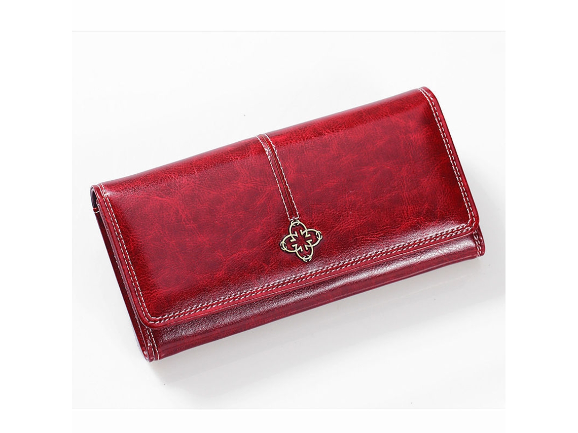 Cartera vintage fina de PU burdeos, gran capacidad, unisex, estilo clásico, Tommy01