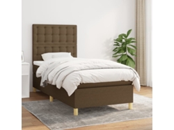 Cama Box Spring Con Colchón Tela Marrón Oscuro 80x200 Cm
