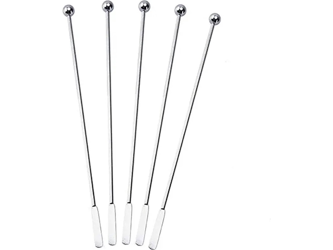 5 Brochetas Inox Plata 19cm Para Café Té Cóctel Bebidas Largas