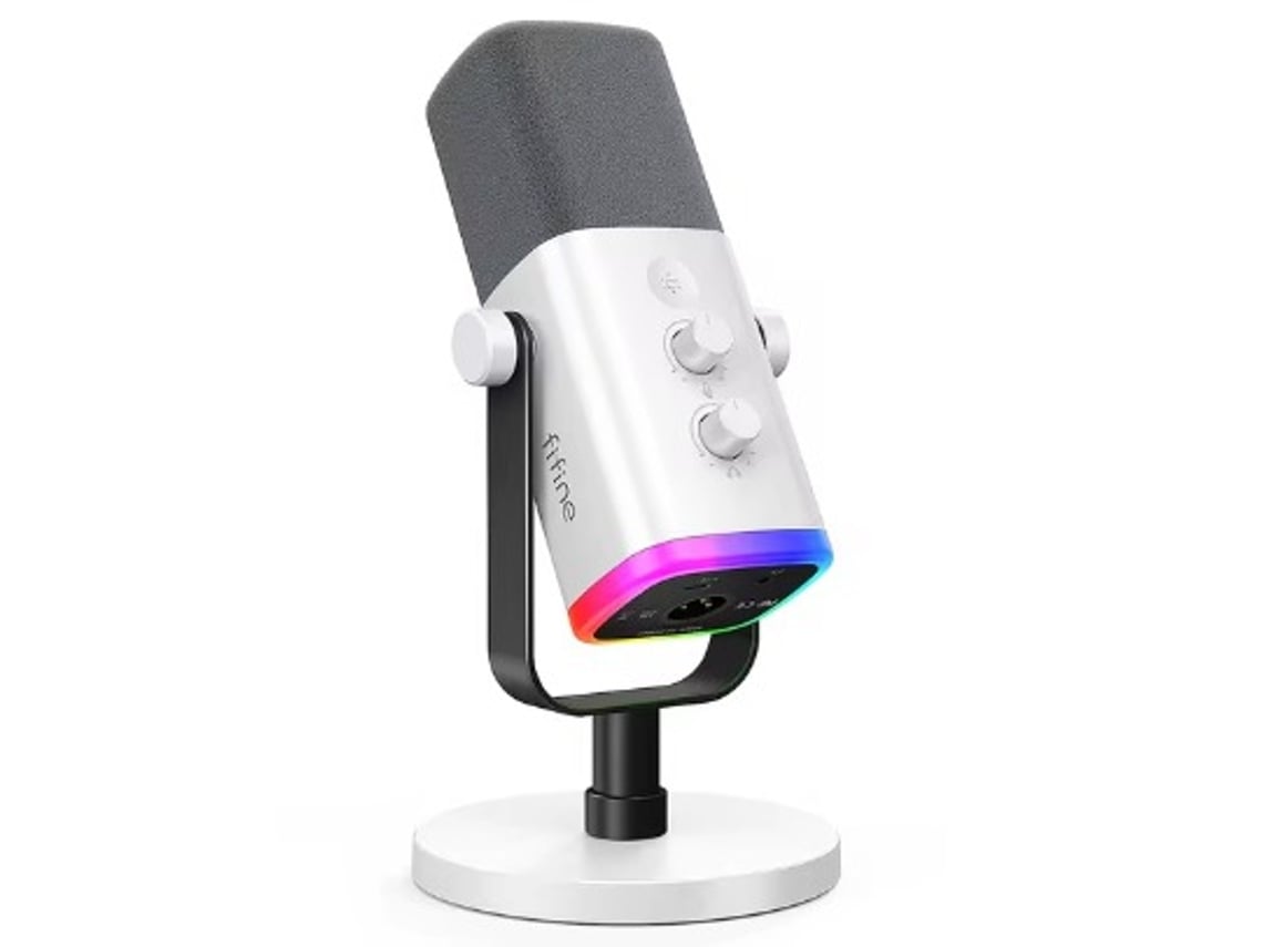 FIFINE Am8W Xlr/Usb Rgb Blanco Micrófono Dinámico con Conector para Auriculares para Podcasting y Streaming Ps4/Ps5/Pc