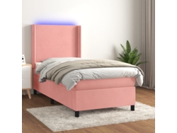 Cama Box Spring Colchón Y Led Terciopelo Rosa 90x190 Cm