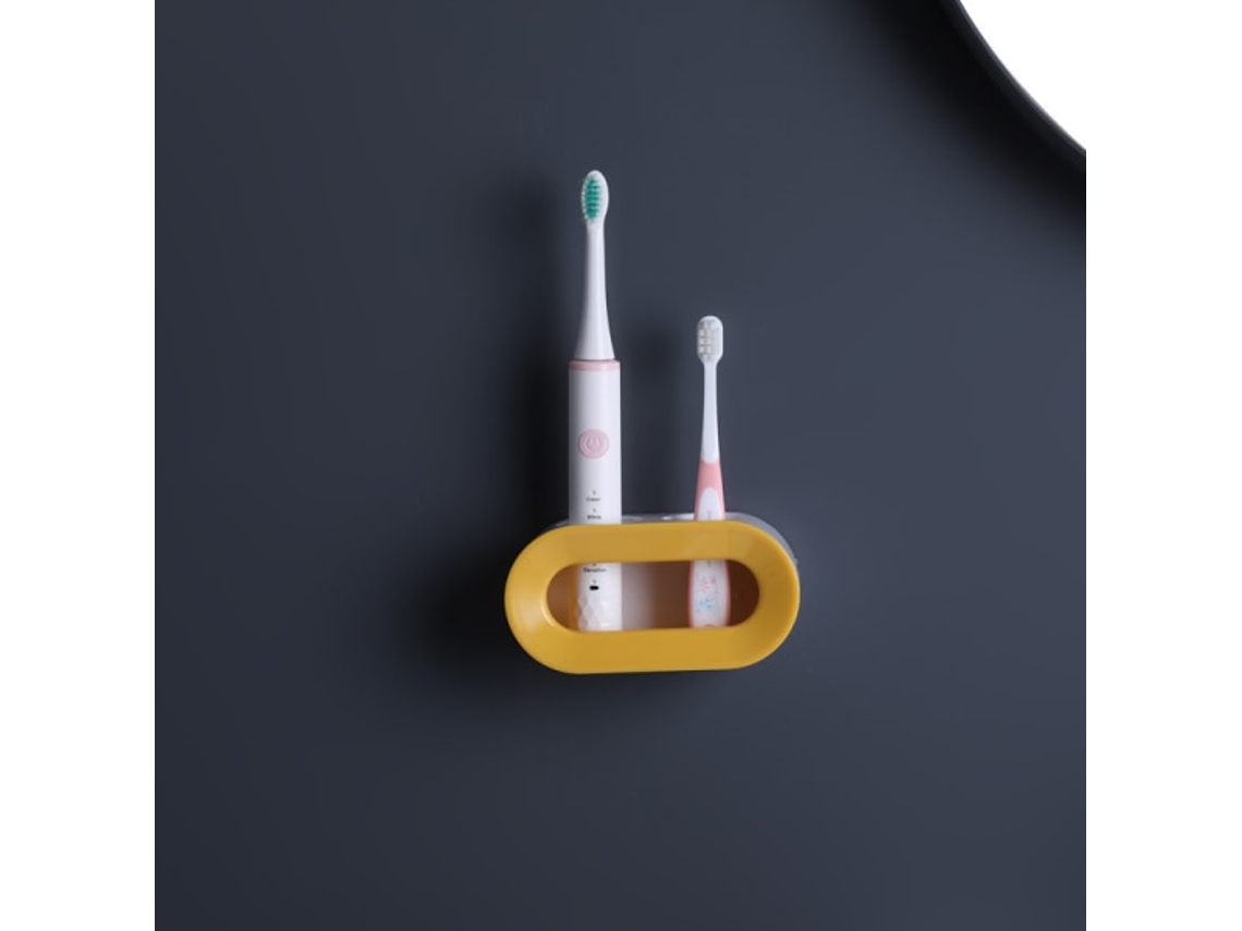Soporte de pared para cepillo de dientes eléctrico IC amarillo, sin perforaciones, organizador de baño Jortmrd