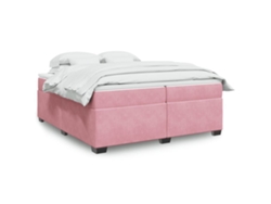Cama Box Spring Con Colchón Terciopelo Rosa 200x200 Cm